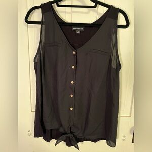 Black Sleeveless Sheer Button-Down Tank Top